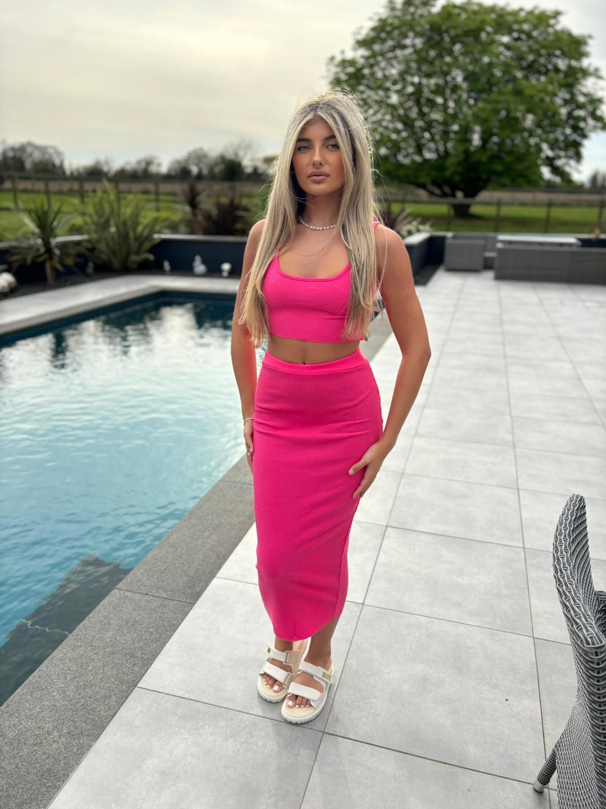 Hot pink ribbed co-ord