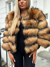 Mixed brown fox fur coat