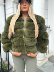 Khaki green fox fur coat