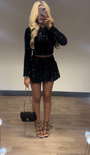 Black Sequin Bow skirt  Co-ord