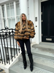 Mixed brown fox fur coat