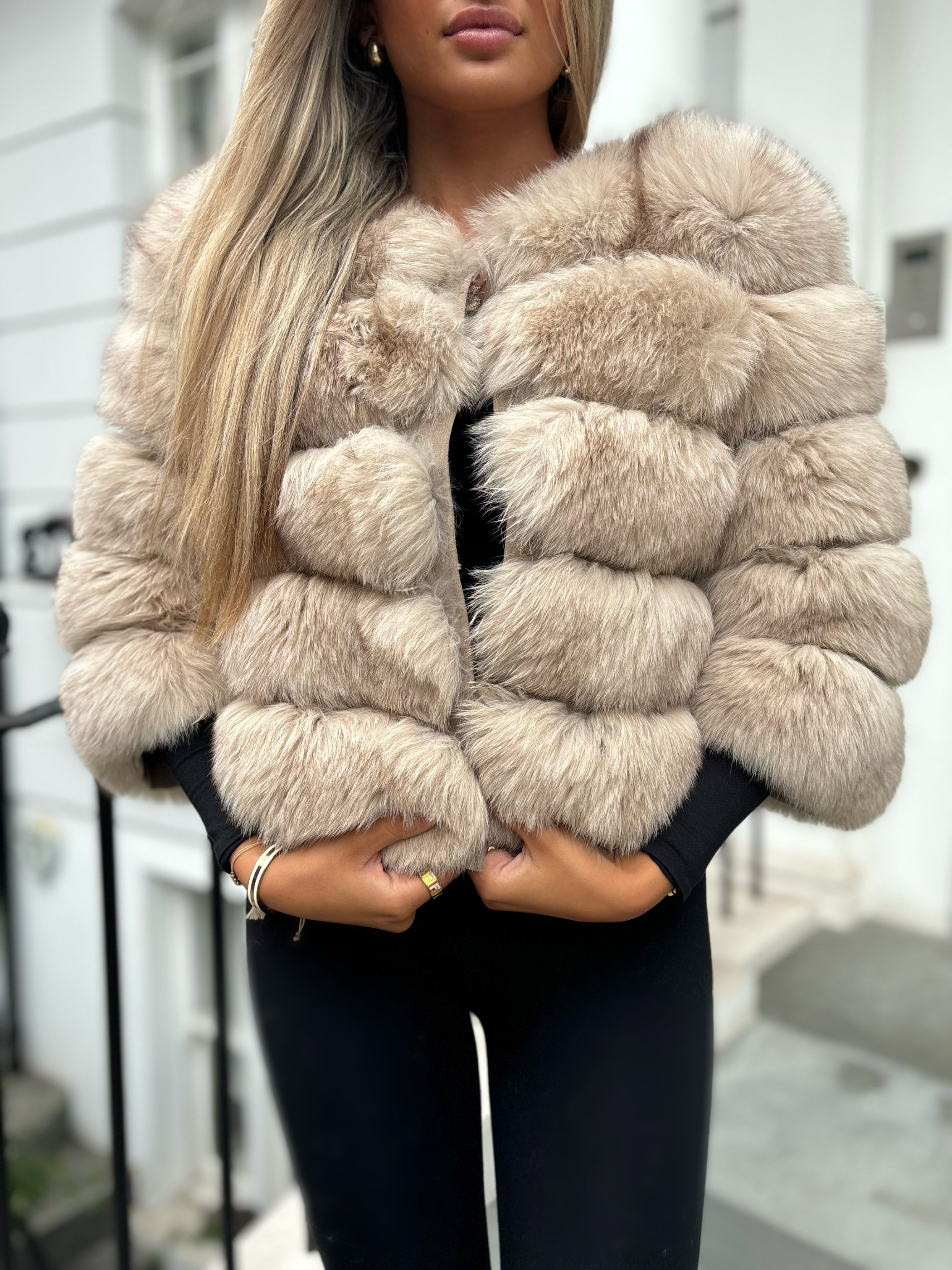 Beige fox fur coat