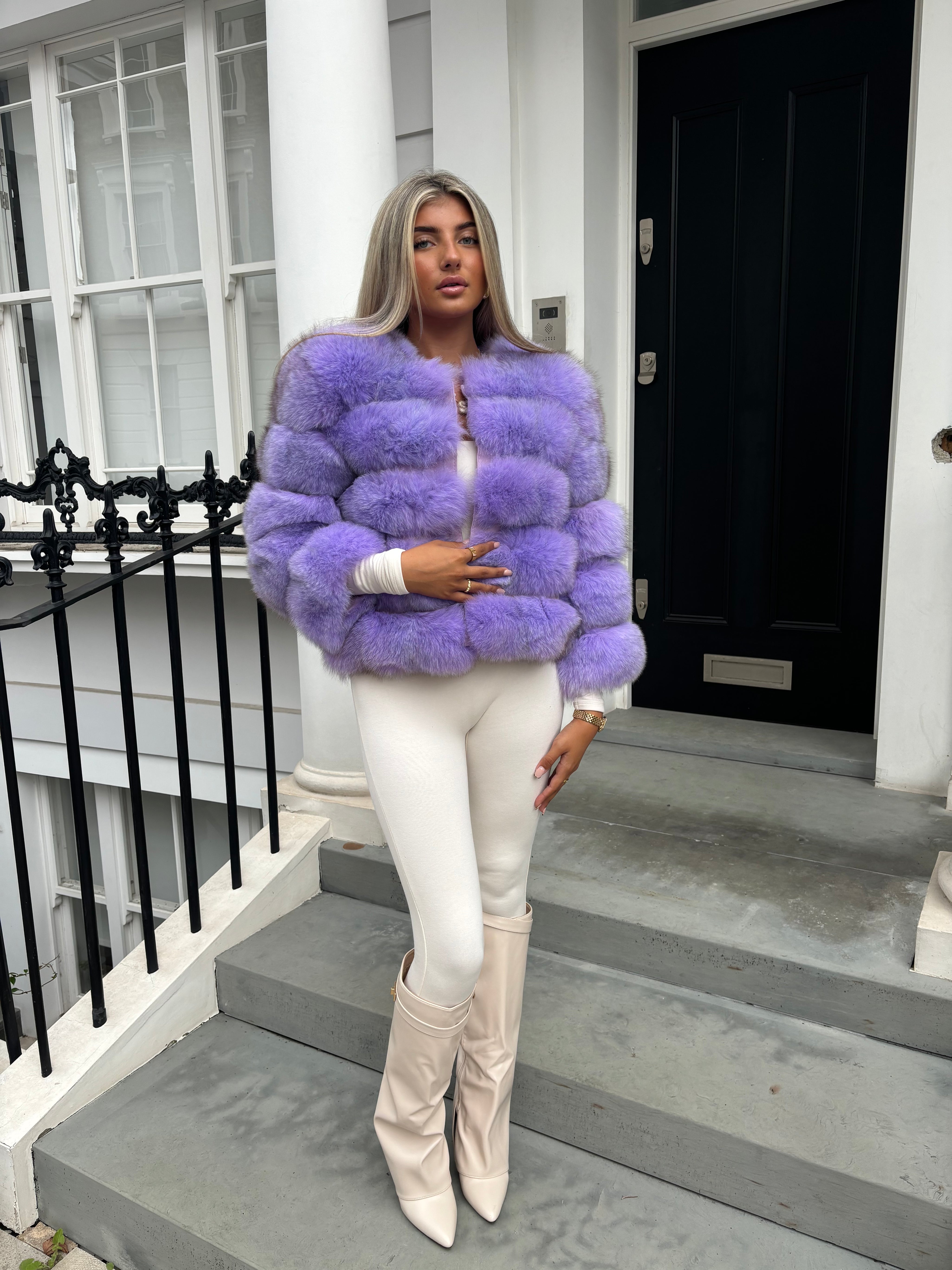 Lilac purple fox fur coat