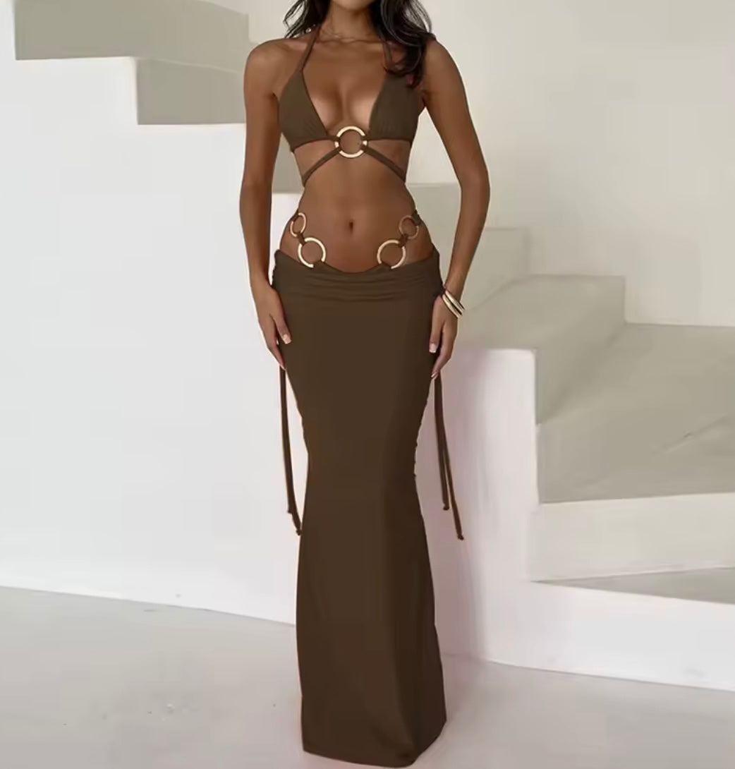 Brown 3 piece bikini set in stock