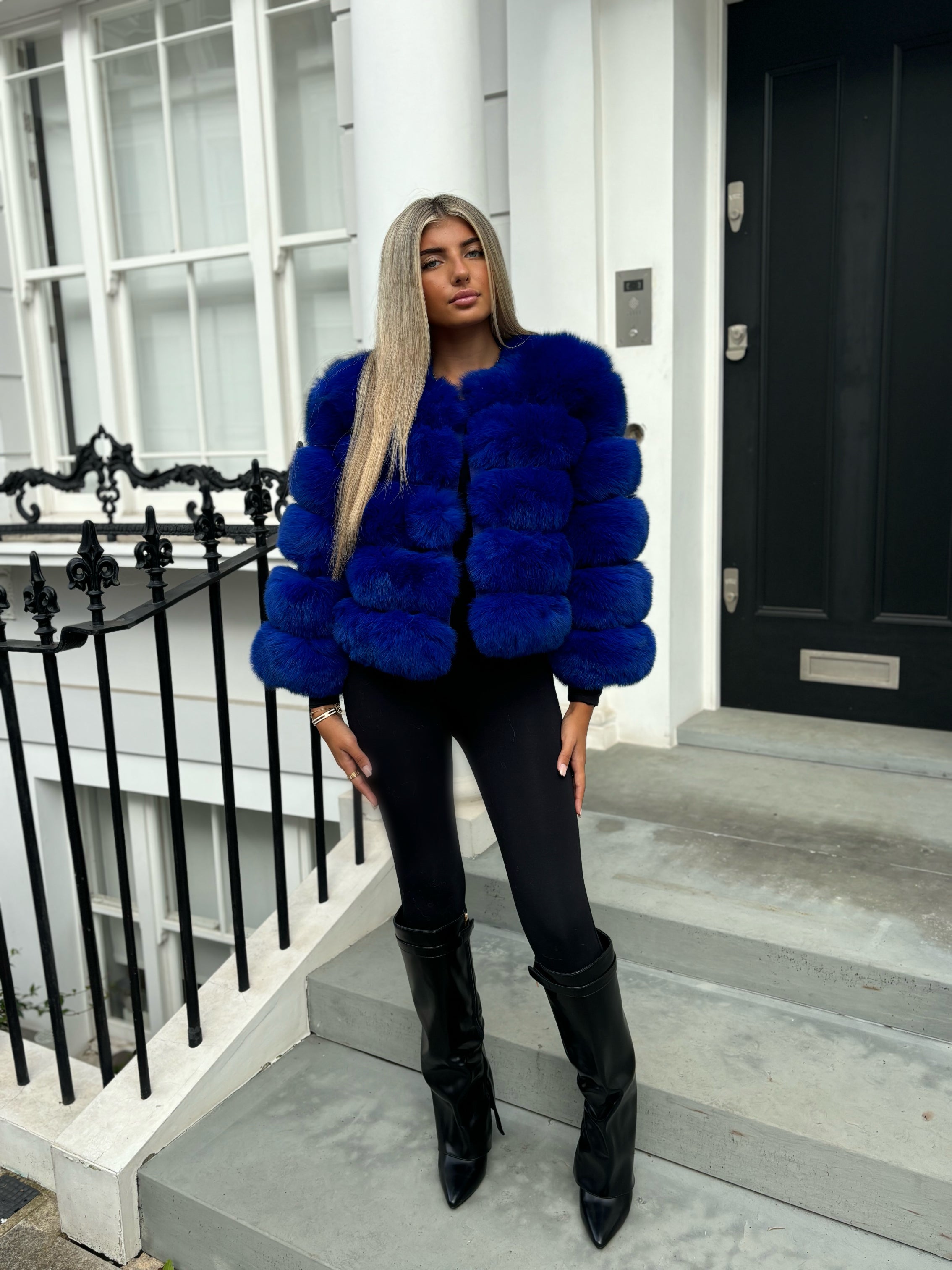 Royal blue fox fur coat