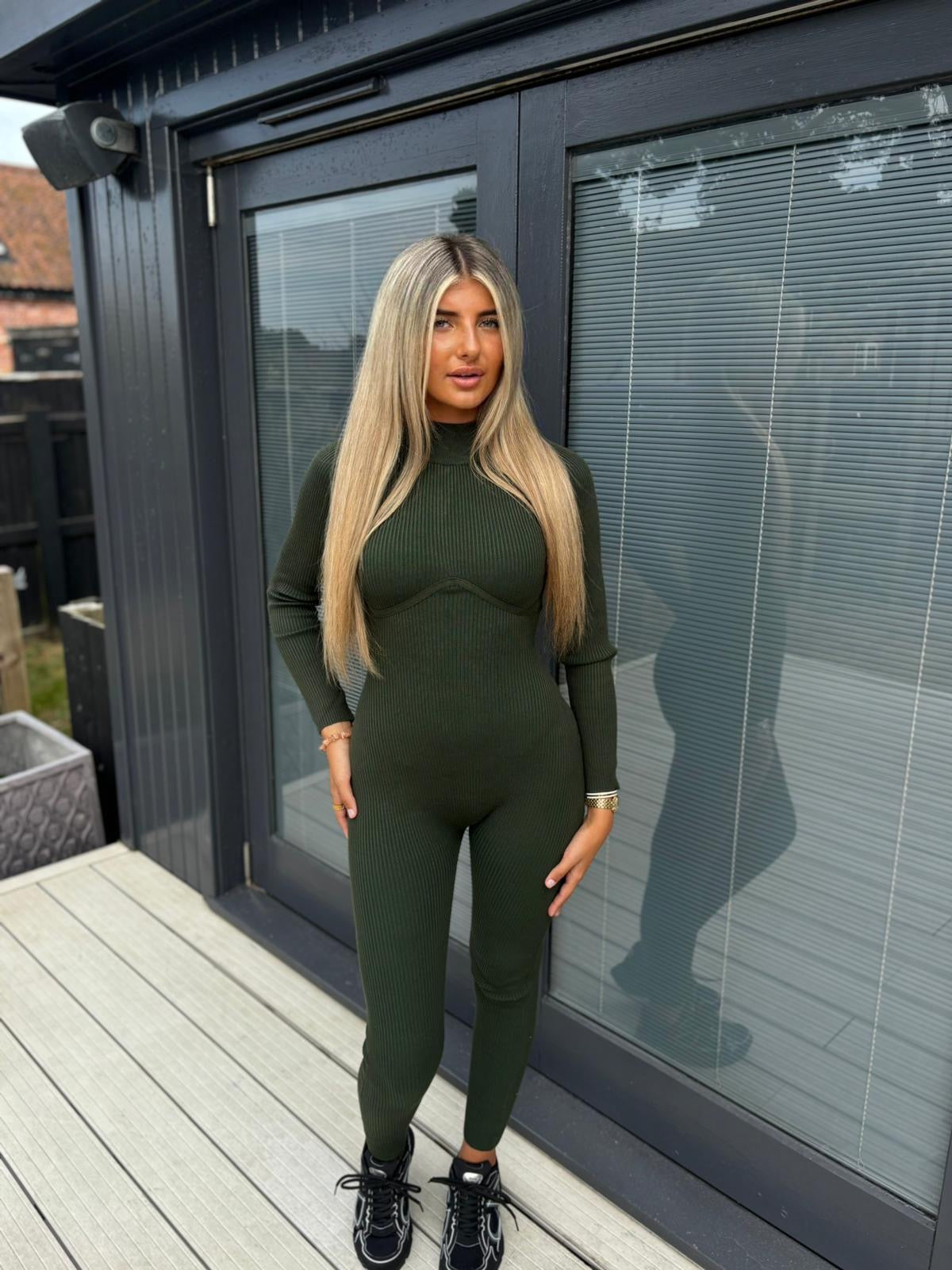 Khaki ribbed jumpsuit