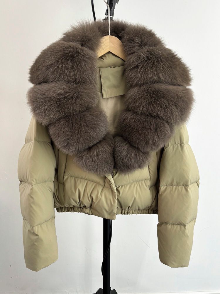 Olive & Dark brown fur cropped coat