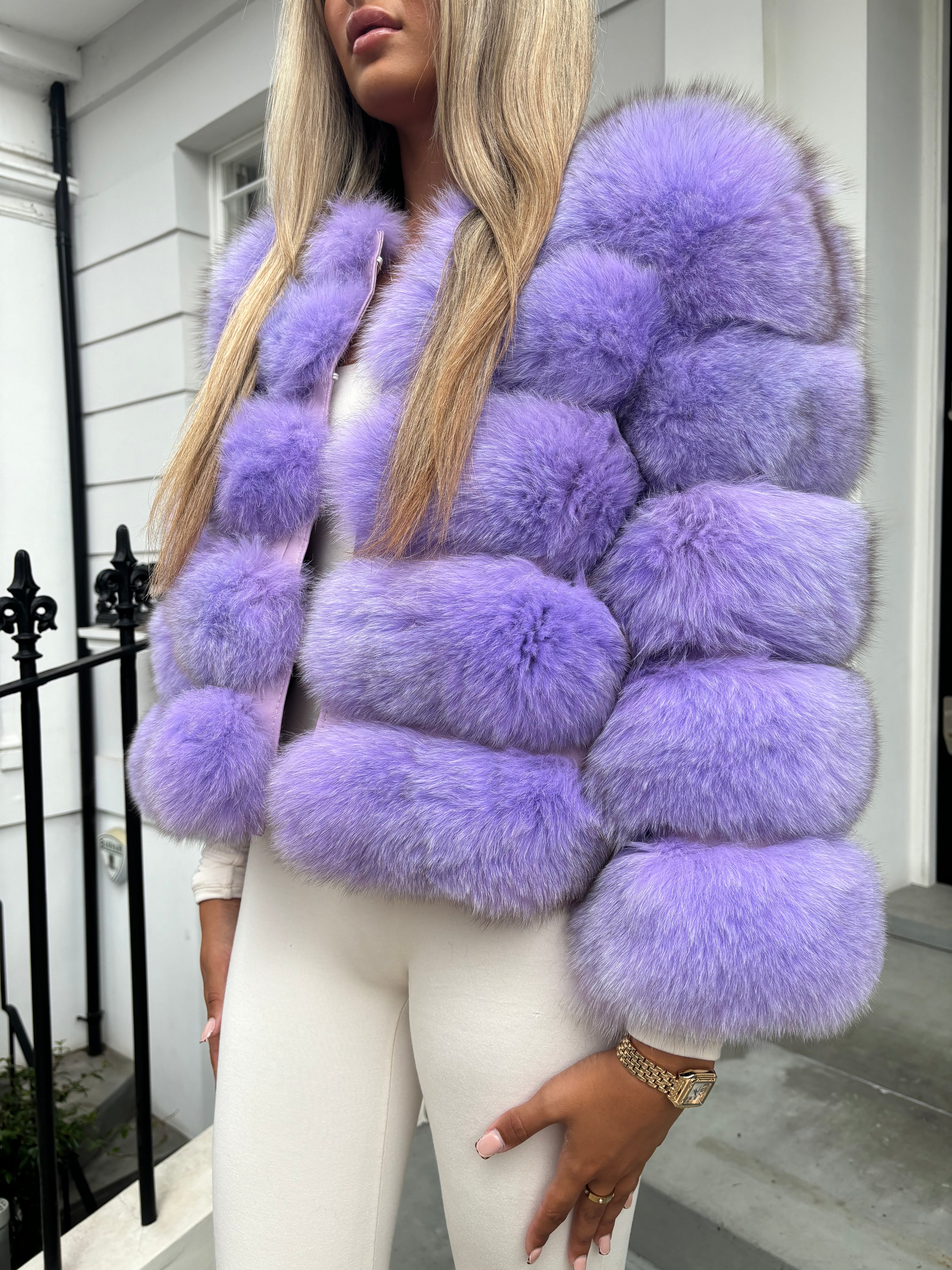 Lilac purple fox fur coat