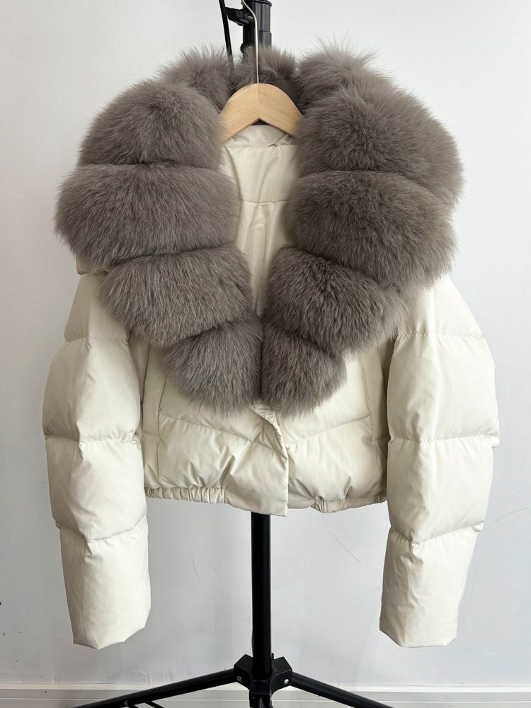 Cream & light brown fur cropped coat