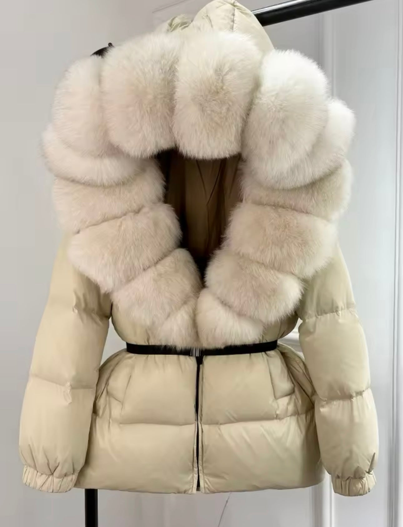 Cream fur coat