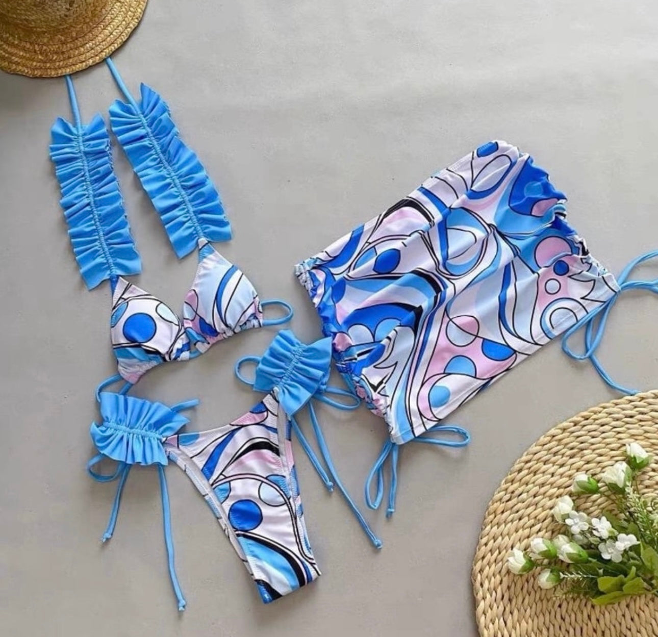 Blue 3 piece bikini set in stock