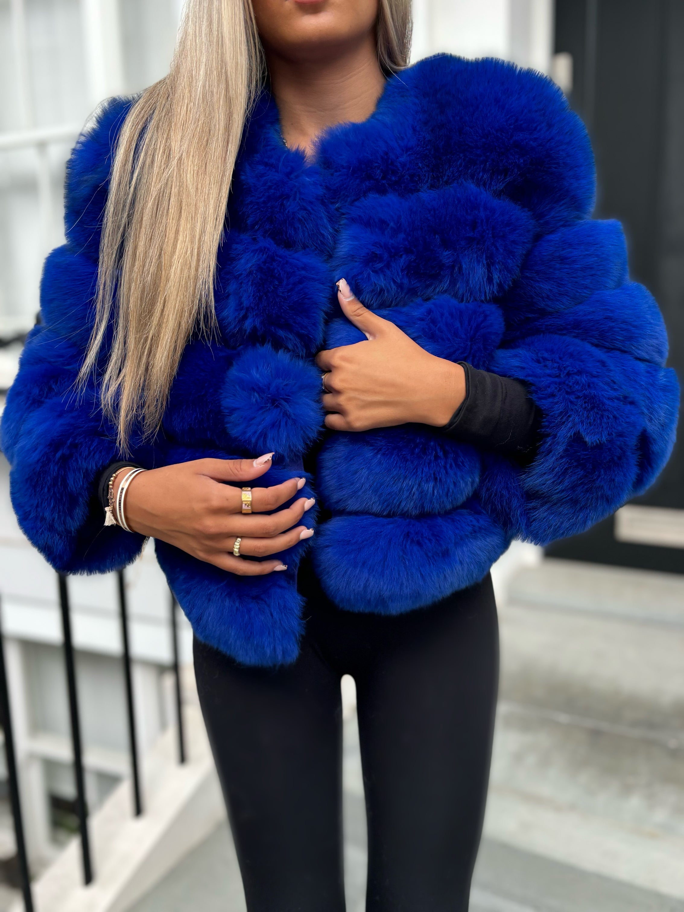 Royal blue fox fur coat