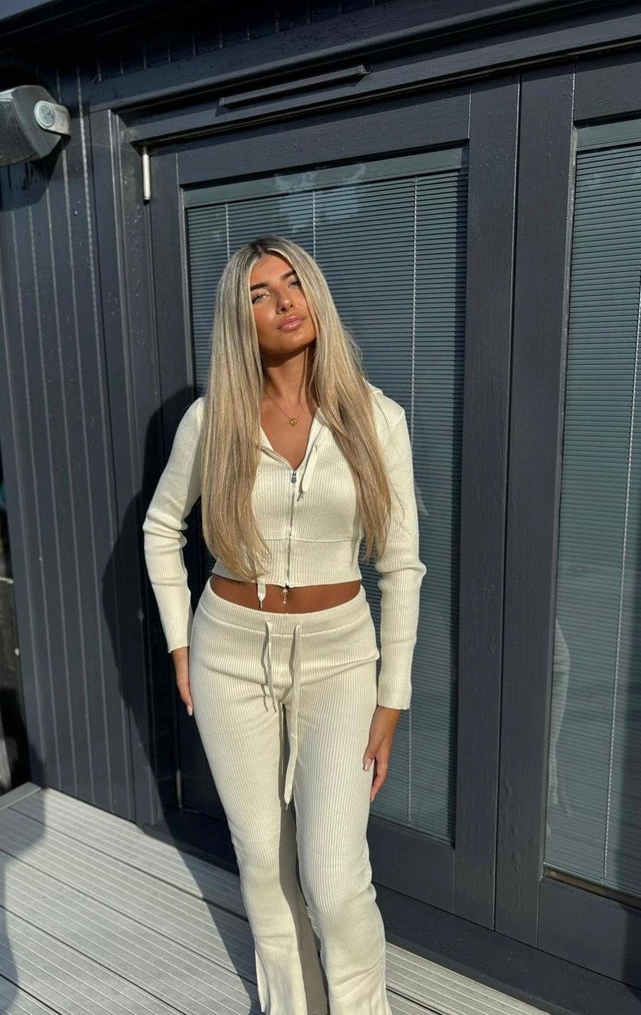 Cream ribbed tracksuit