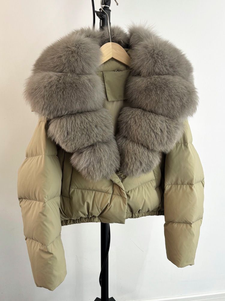 Olive & brown fur cropped coat