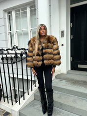 Mixed brown fox fur coat