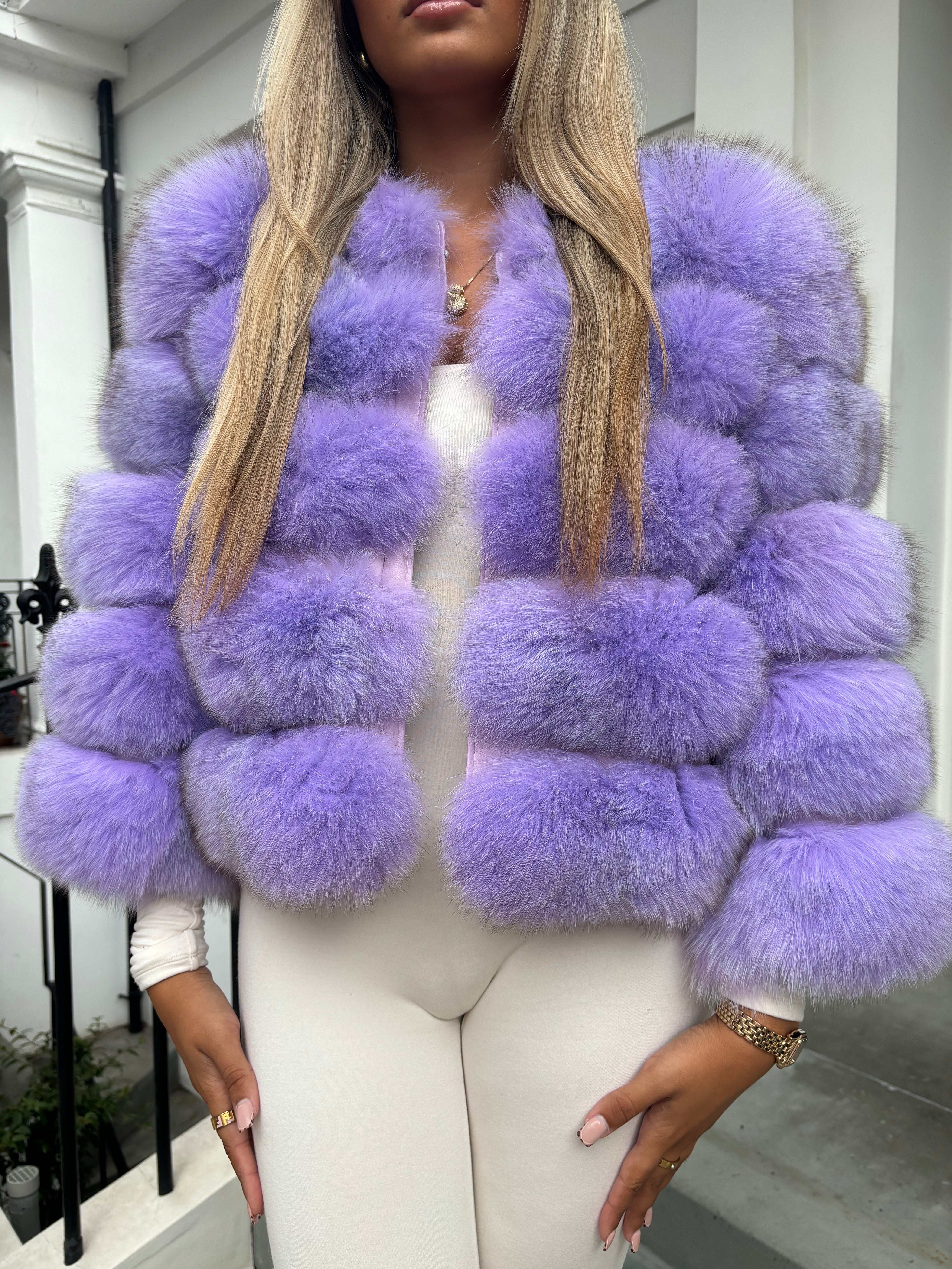 Lilac purple fox fur coat