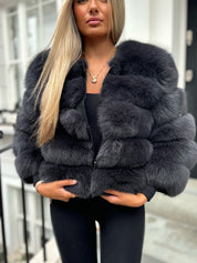 Dark grey fox fur coat