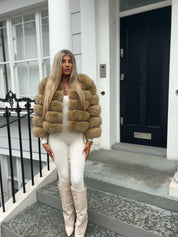 Camel brown fox fur coat