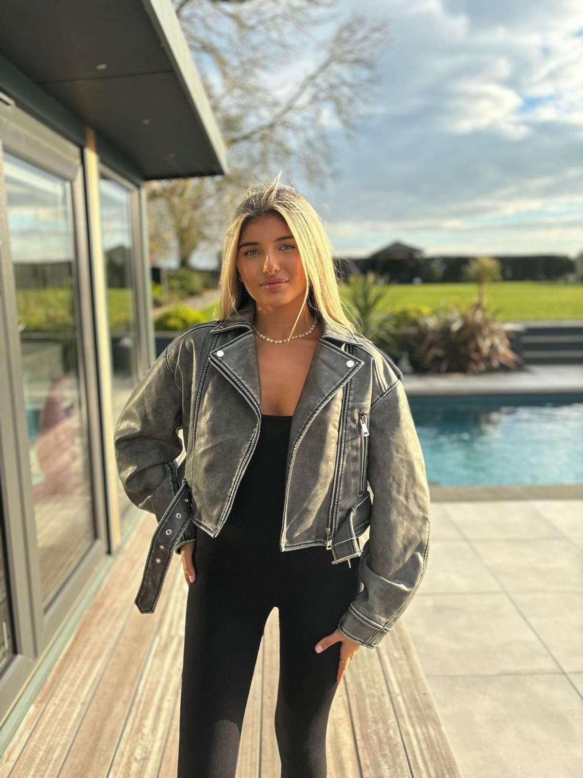 Grey leather jacket