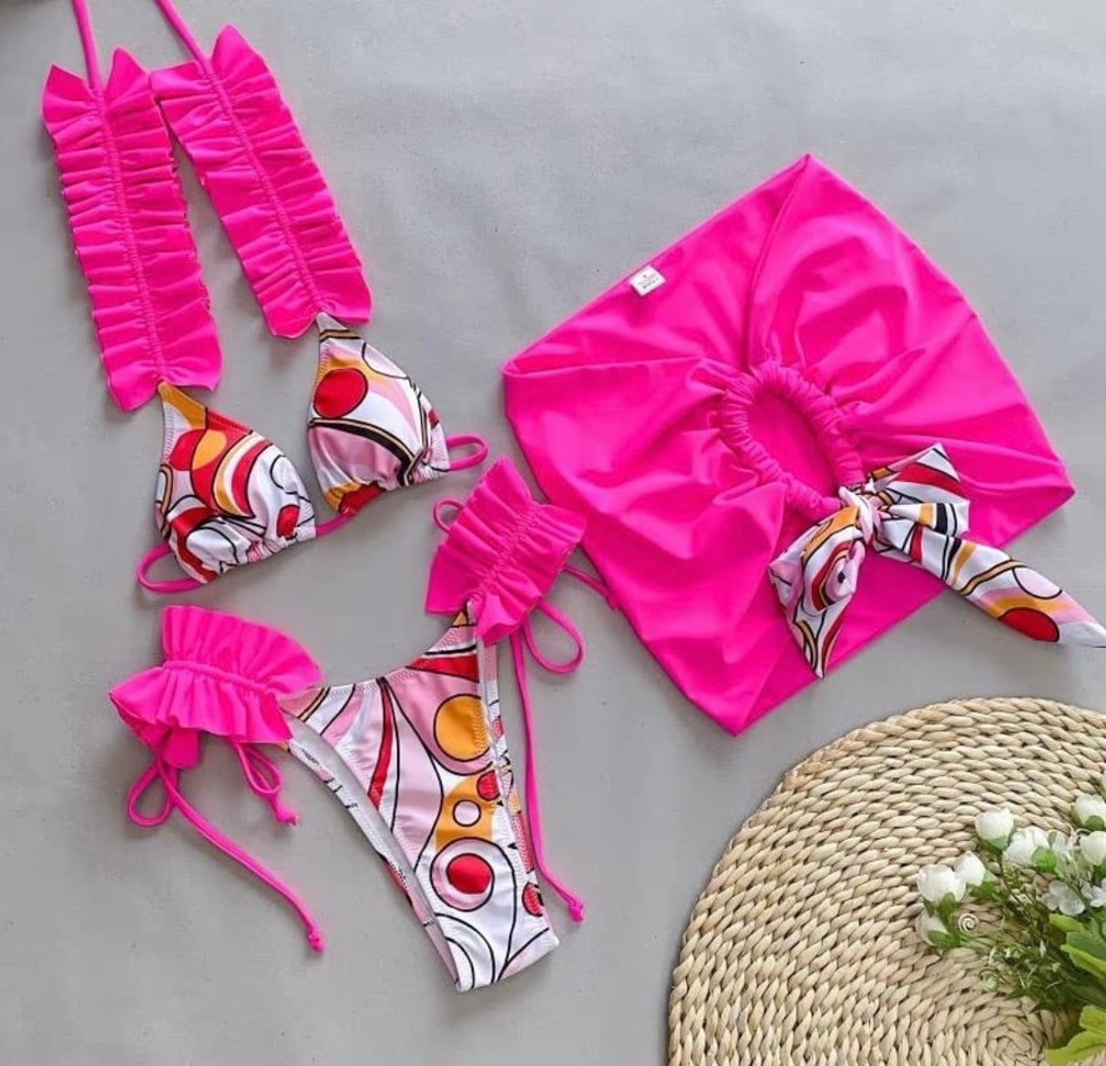 Hot pink 3 piece bikini set