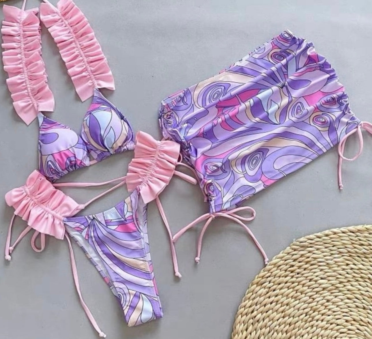 Purple 3 piece bikini set in stock