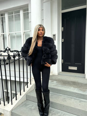 Dark grey fox fur coat