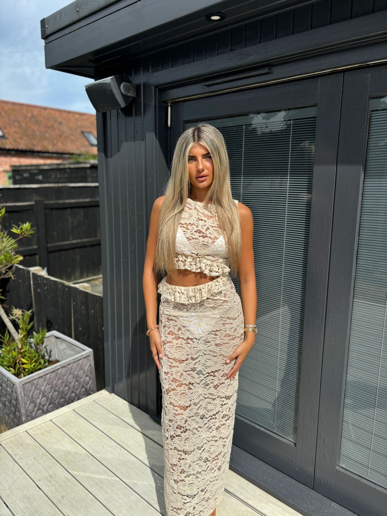 Beige lace dress