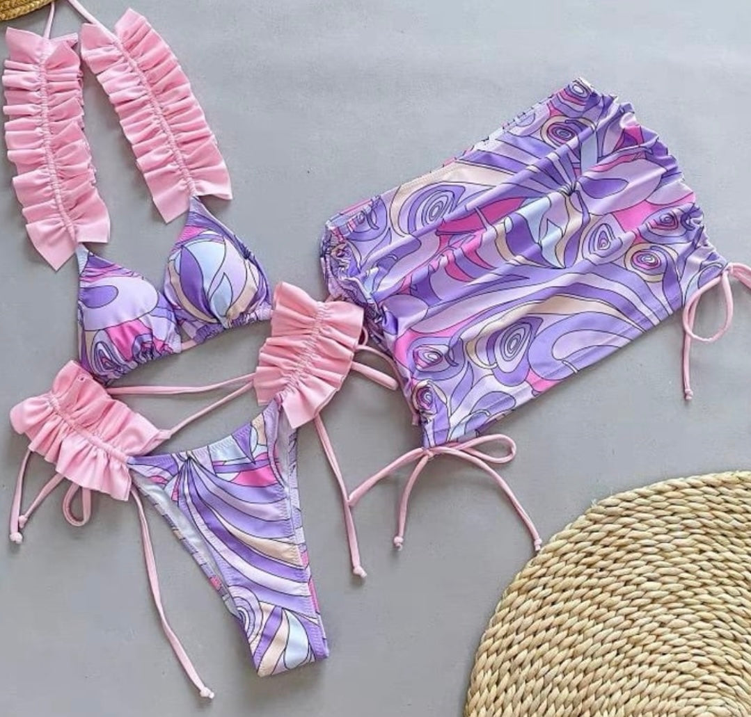 Purple 3 piece bikini set