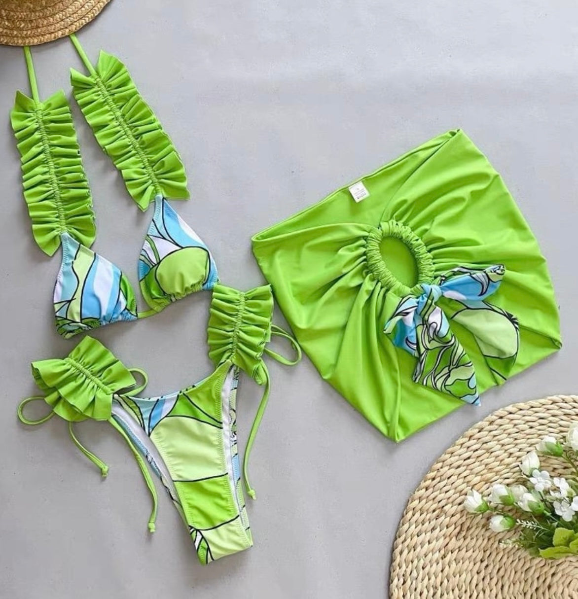 Green 3 piece bikini set