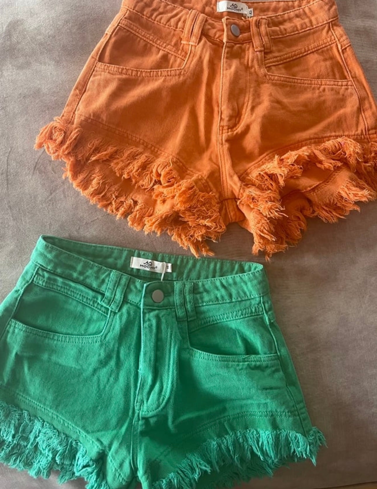 Green denim shorts