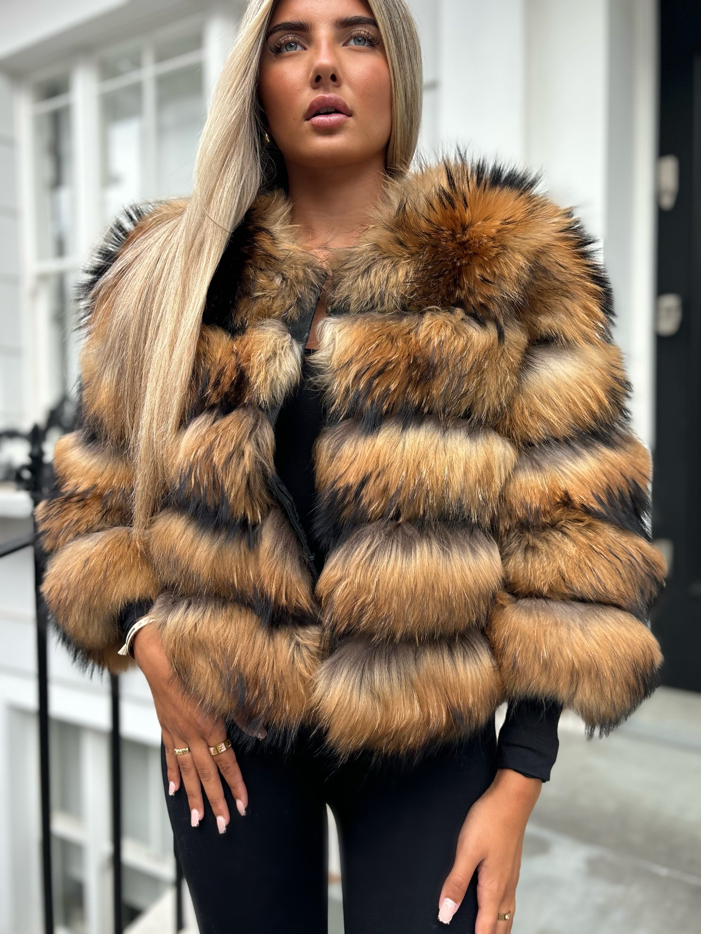 Mixed brown fox fur coat