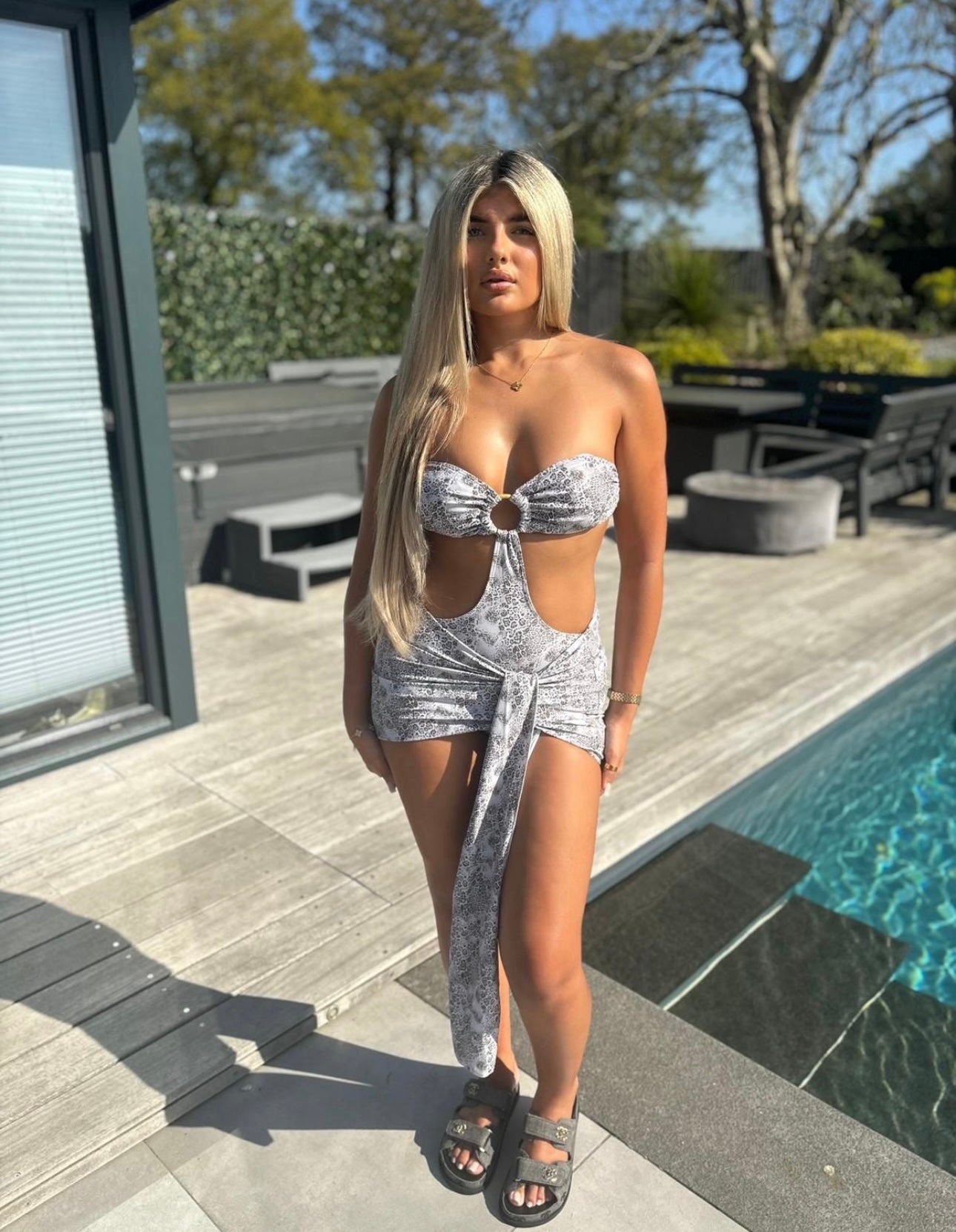 Grey swimsuit & skirt set